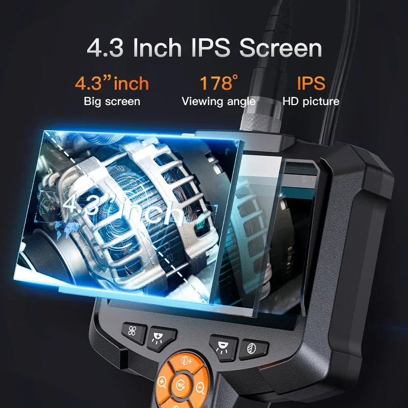 Industrial Endoscope, 4.3-Inch IPS Screen, IP67 Waterproof, HD 1080P, 8mm Lens, Pipe Sewer Inspection Camera for Car Use Zpaxo