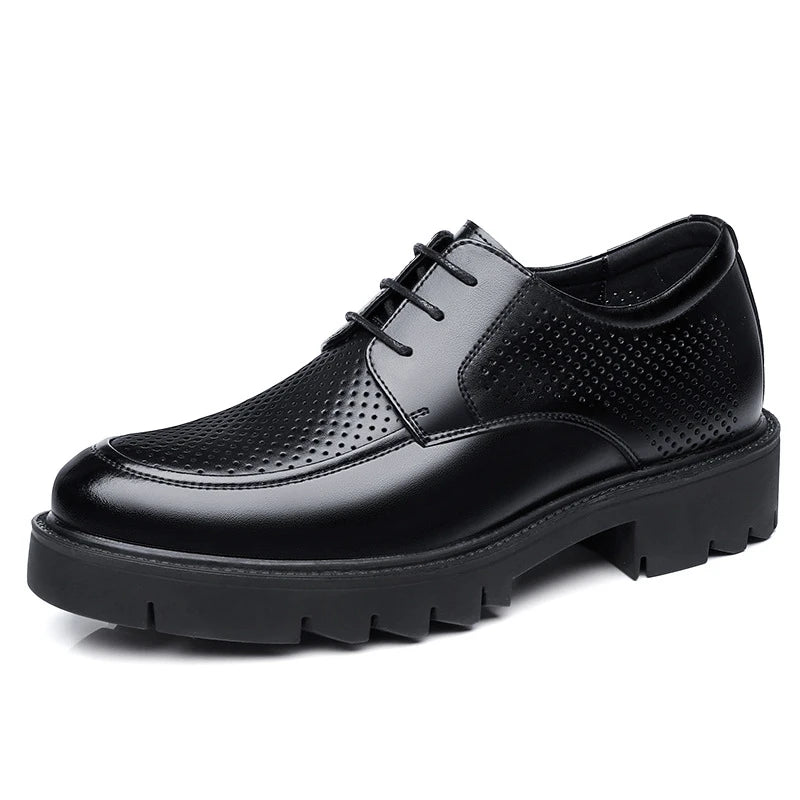 Mens Black Perforated Leather Dress Shoes Thick Lug Sole Lace Up Zpaxo