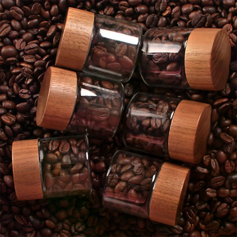 Wooden Sealed Airtight Canisters Coffee Bean Glass Tube With Wood Tool Bottled Tubes Grain Storage Zpaxo