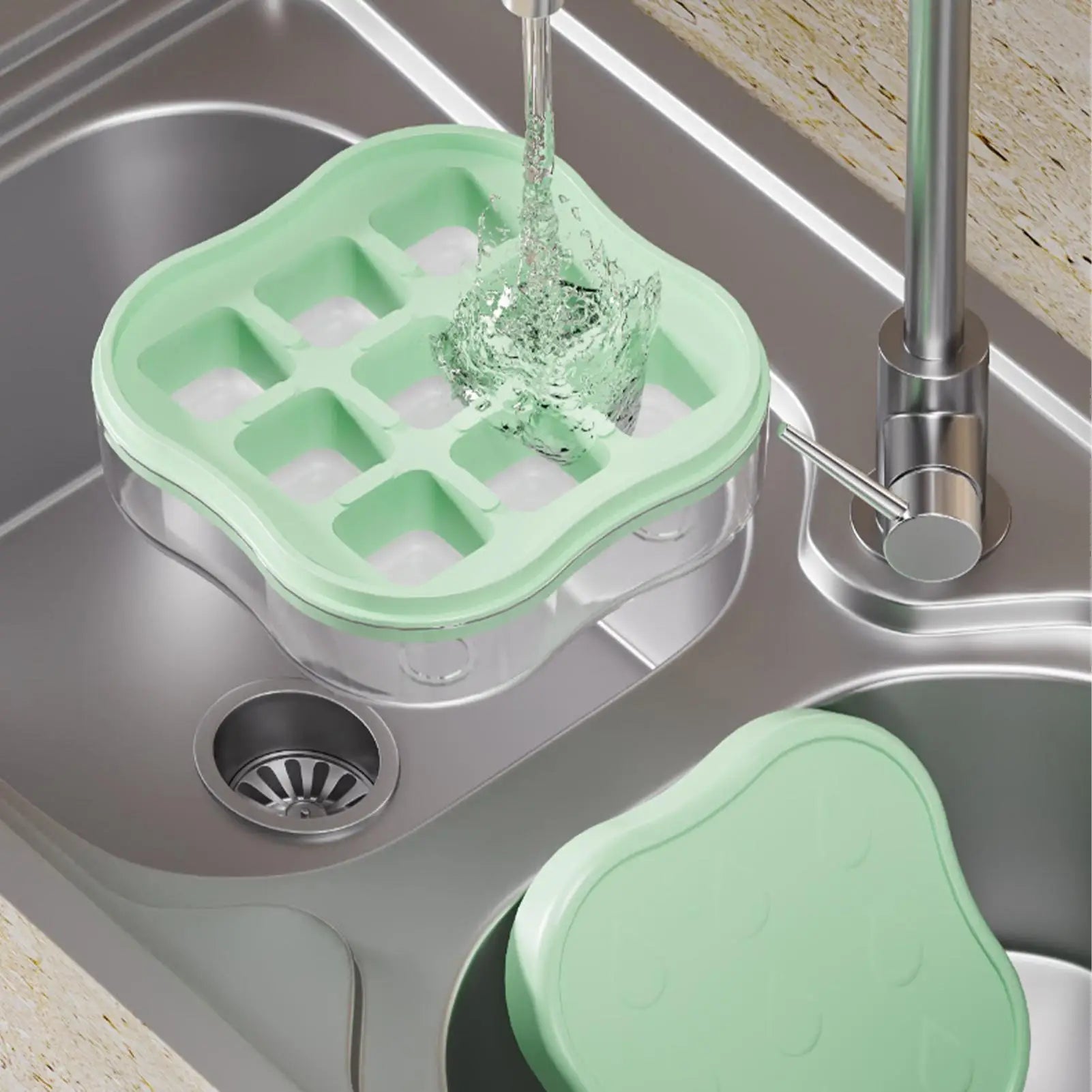 9-Grid Press Ice Cube Tray with Lid – Easy Release Freezer Mold Ice Cube Tray Zpaxo