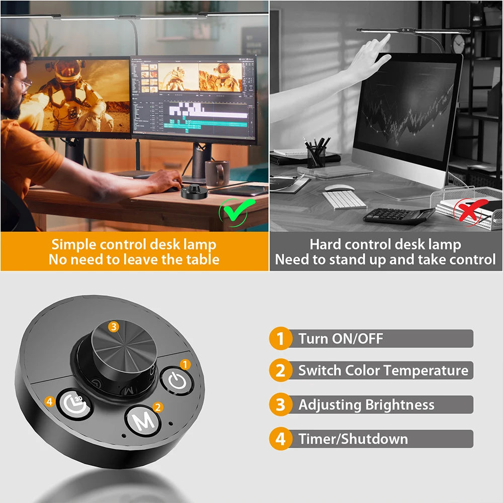 LED Ultra Bright Eye-caring Desk Lamp 24W Stepless Dimming Flexible Zpaxo
