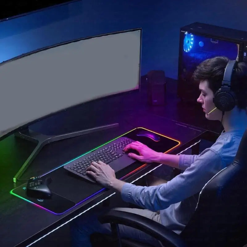 652F Gaming Mouse Pad Wireless Charging Large LED Desk Mat Zpaxo
