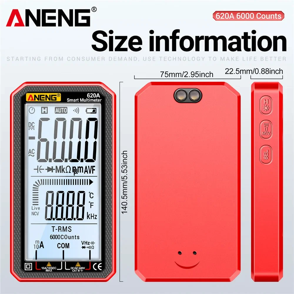 AC DC Voltage Current Full Screen Multimeter ANENG 620A Professional