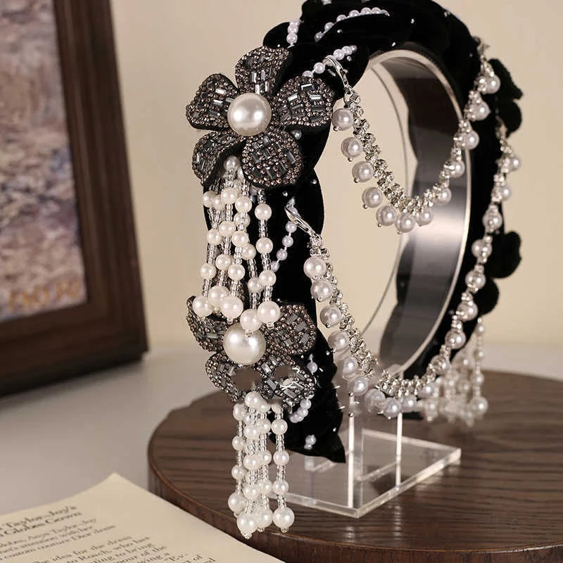 Elegant Women's Hair Hoop Detachable Pearl Tassel Flower Detailing Zpaxo