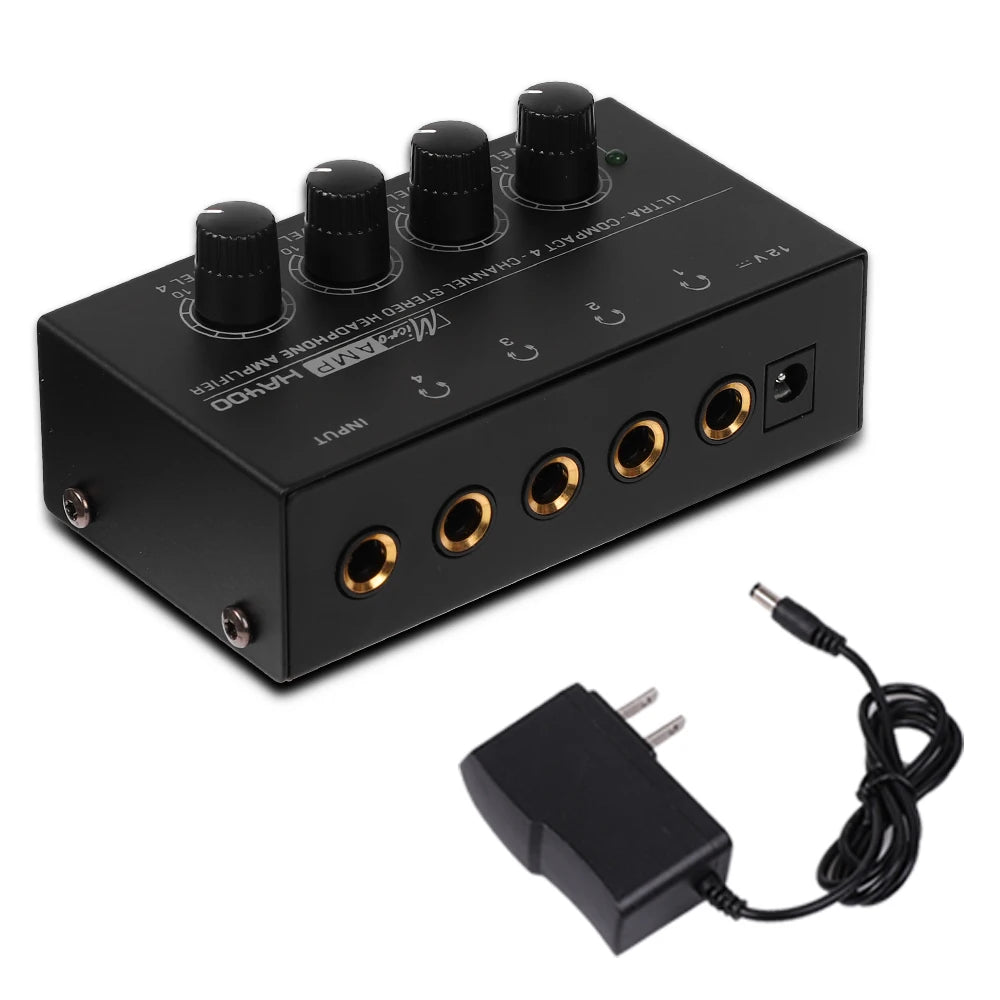 Deals 4 Channels Mini O Stereo Headphone Amplifier HA400 Zpaxo Black US Plug