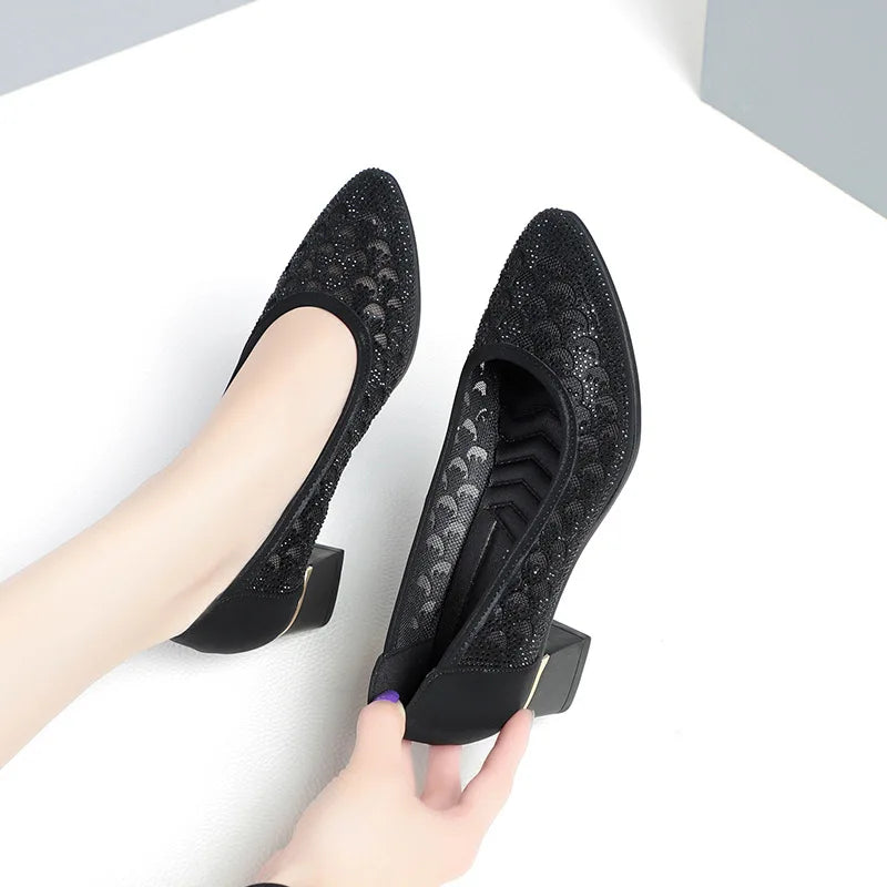 CINESSD 2023 Summer Fashion Pumps Cut-outs Women Crystal Casual Zpaxo