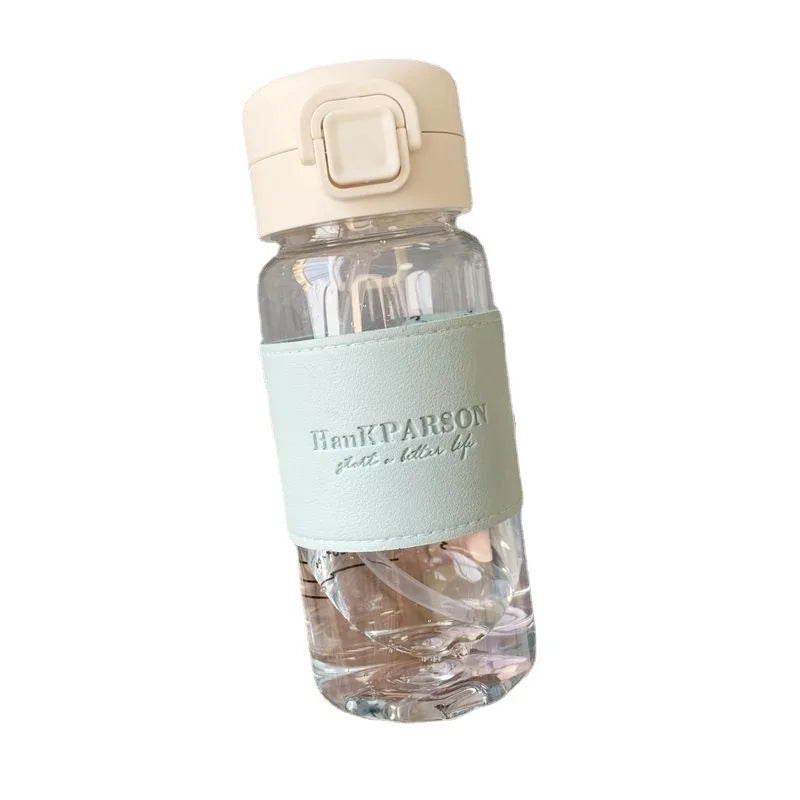 500ml BPA-Free Water Bottle with Straw & Leather Strap Reusable Water Bottle Zpaxo