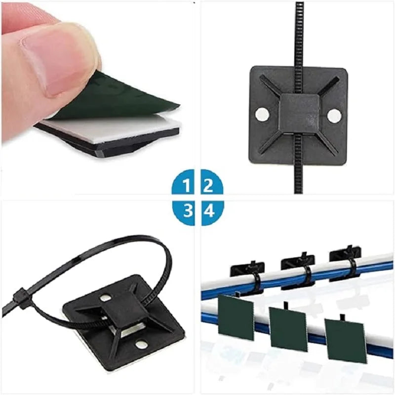 Zip Tie Mounts Cable Organizer Holder Self Adhesive Nylon Pedal Board