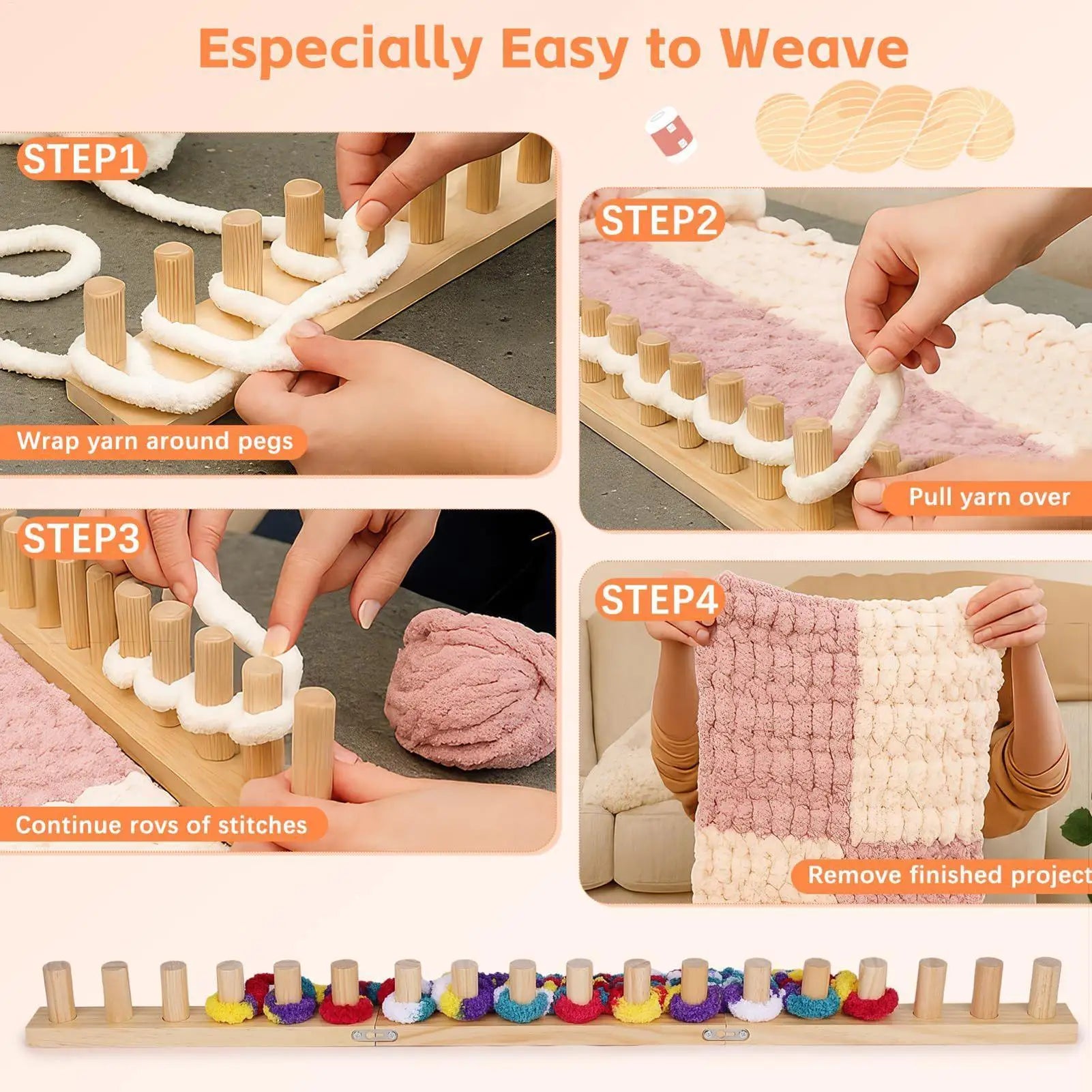 Chunky Blanket Loom Wooden Weaving DIY Craft Tool Large Yarn Knitting