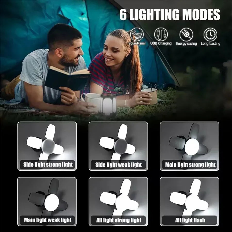 Solar LED Camping Lantern 1000LM – USB Rechargeable Power Bank