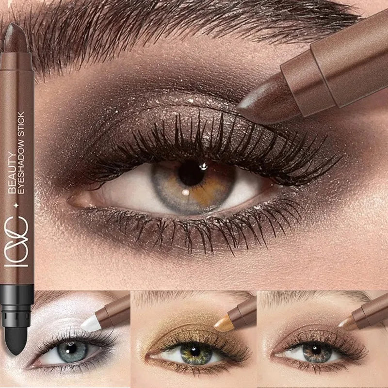 Waterproof Double Head Eyeshadow Stick Long Lasting High Pigmented Shimmer Glitter Neutral Brown Eye Shadow Pencil Crayon Makeup Zpaxo