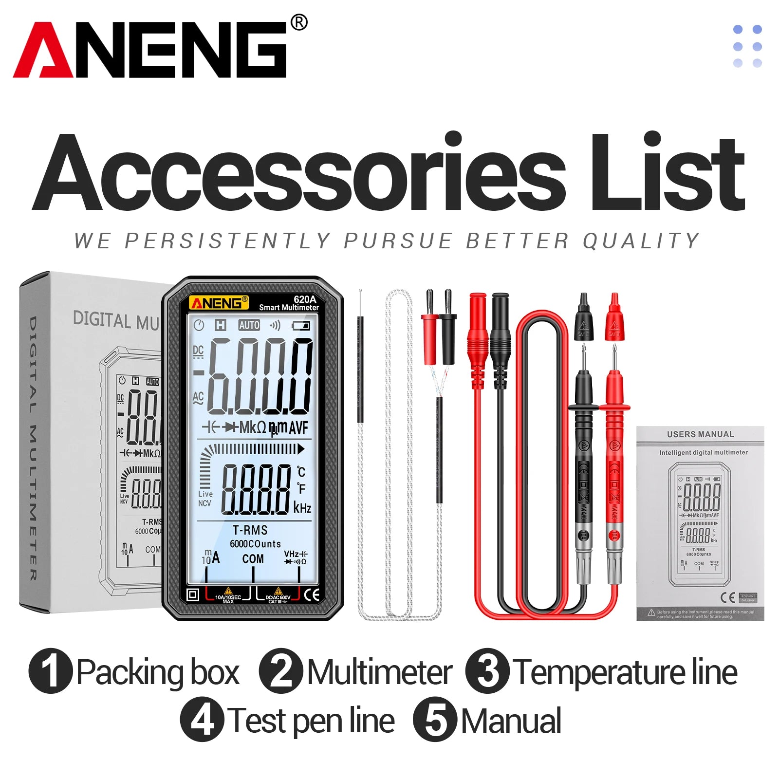 Precision Digital Multimeter ANENG 620A Counts Auto Resistance Tester