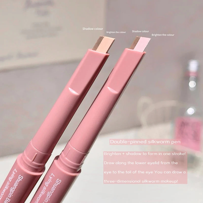2 in 1 Bicolor Lying Silkworms Pencil Nude Pink Under-Eye Matte Highlighting Shadow Pencil Eyeshadow Brightening Makeup Pencil Zpaxo