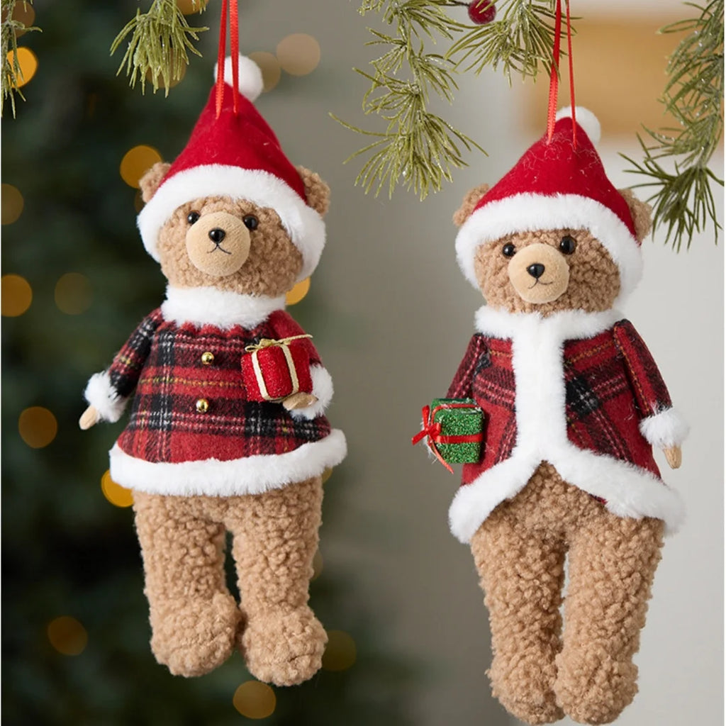 Plush Christmas Bear Ornament – Hanging Tree Pendant Decor