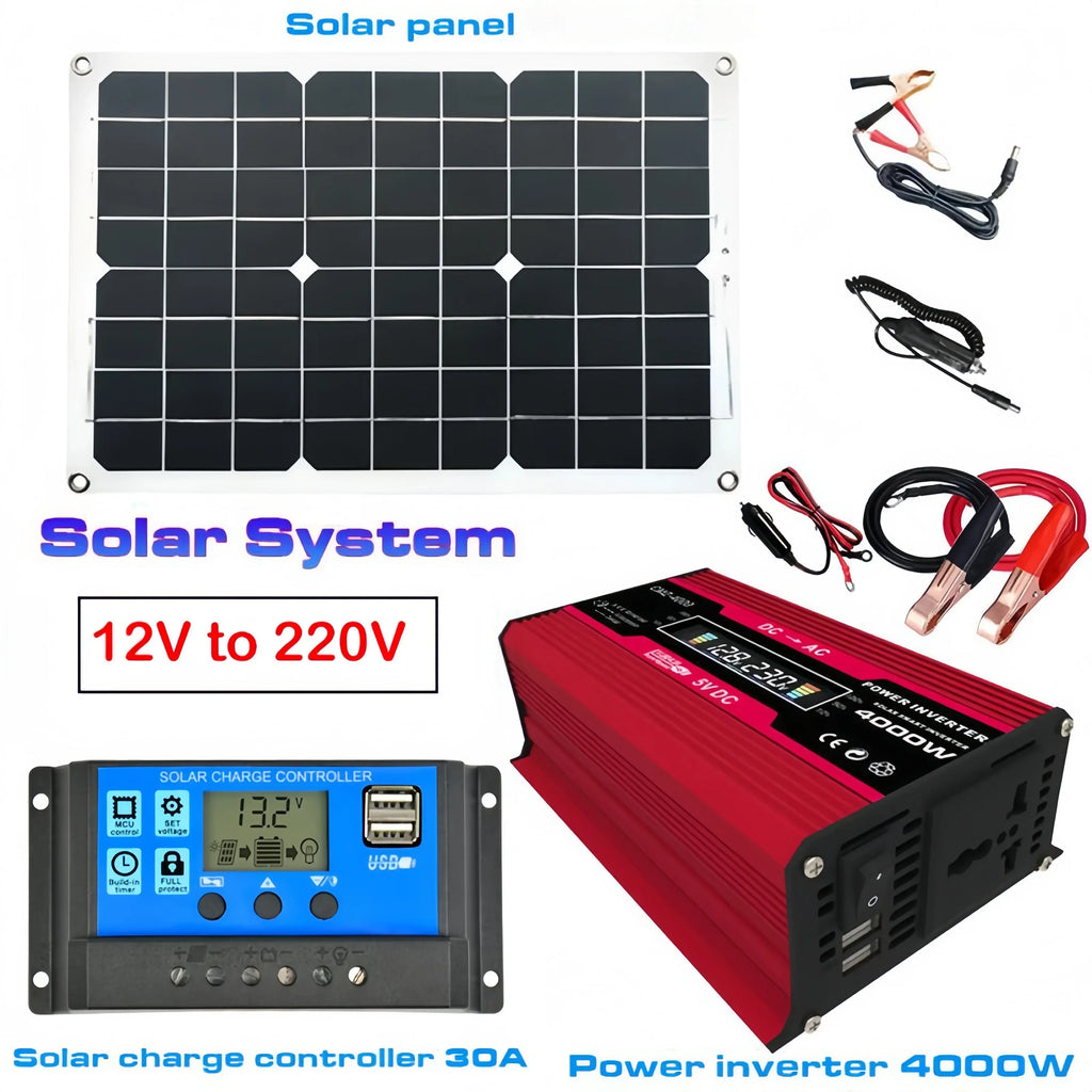 110V/220V 600W Solar Panel 30A Charge Controller 4000W Modified Sine Wave Inverter for Solar Panels Power Generation Zpaxo 12V to 220V 4000W