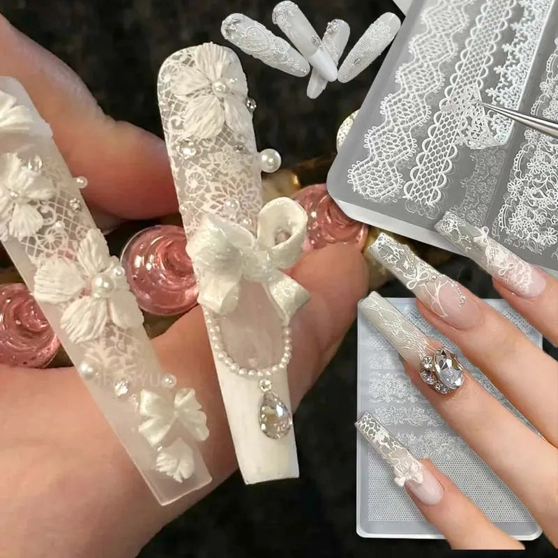 3D Lace Design Nail Art Silicone Mold Ultra-thin Transparent White