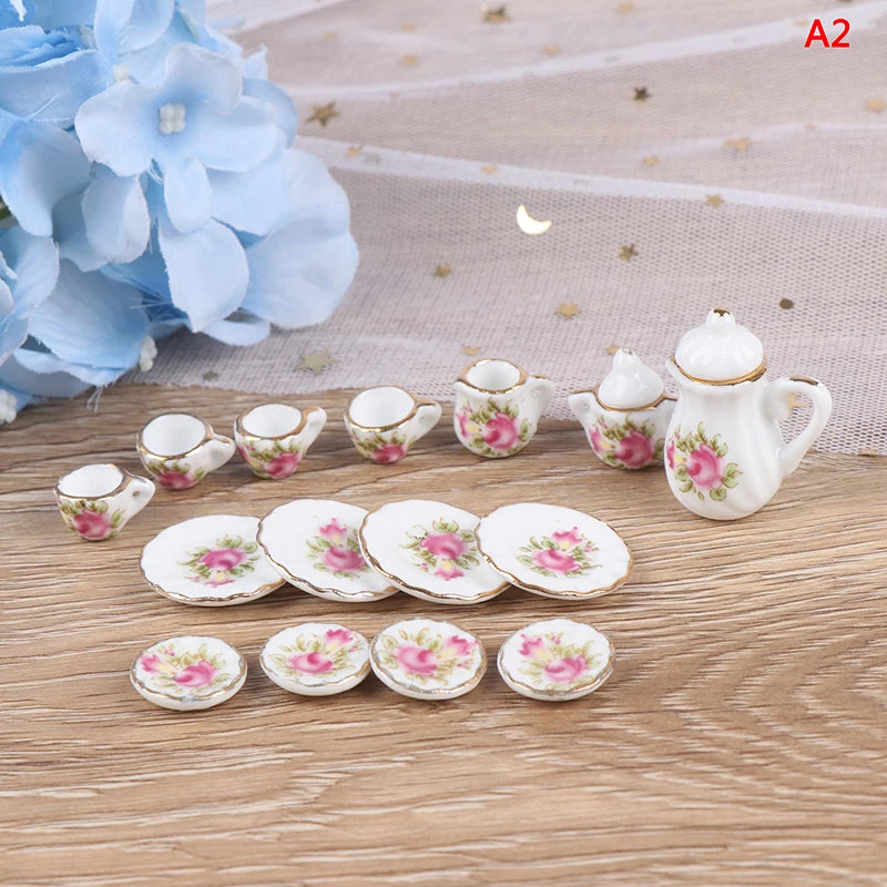 ▶1Set 1:12 Dollhouse Miniature Ceramics Teapot Tea Set Mini Ceramic Kungfu Tea Set Kettle Cup Tableware Model Kitchen Decor Toys Zpaxo Style07 - 15PCS