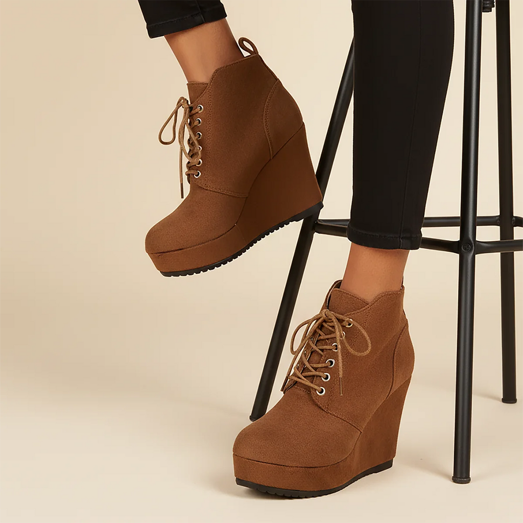 2025 New Women Boots Plus Size Chunky Platform Ankle Boots Woman Autumn Winter Booties Fashion Lace Up Wedge Shoes for Women Zpaxo Brown 42