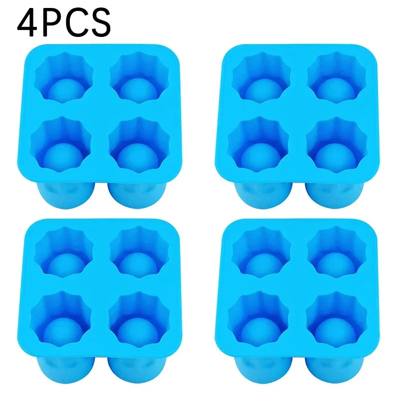 Silicone Shot Glass Mold 4 Cavities Round Ice Reusable Non-stick Zpaxo Light Blue-4PCS