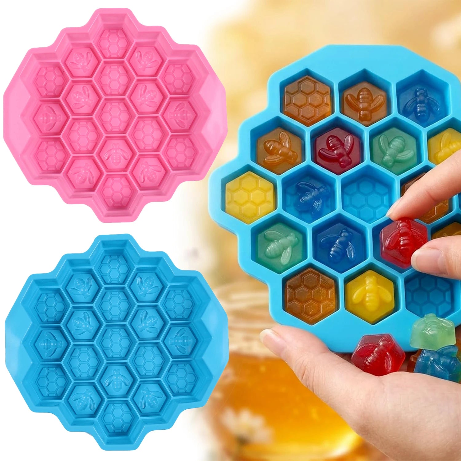 Honeycomb Bees Silicone Soap Mold 19-Cavity Chocolate Cake Candy Jelly Ice Cube Dessert Baking Clay Mold Zpaxo