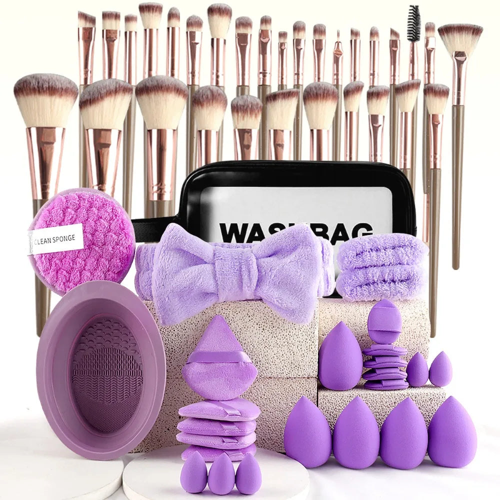 Soft 20 Makeup Tools Professional Comfortable Brush Headband Zpaxo Purple-56pcs