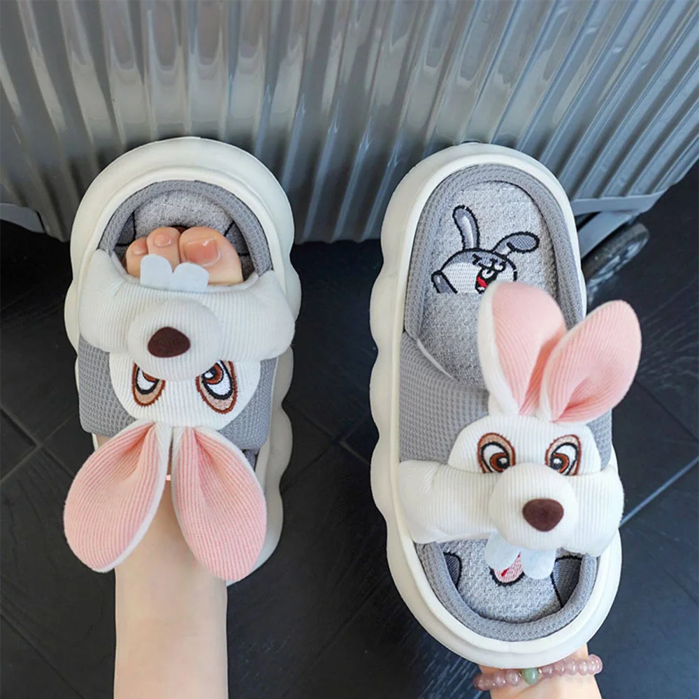 SHAJI Cute Cartoon Rabbit Couple Slippers Unisex Spring Summer Cotton