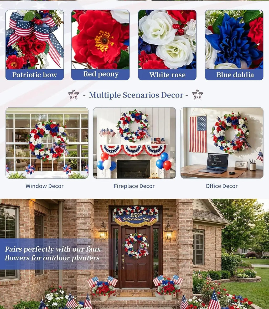 Patriotic Wreaths for Front Door Anniversary Decorations, Memorial Day Wreaths, Festival Celebration USA Flag Printed Wreath Zpaxo