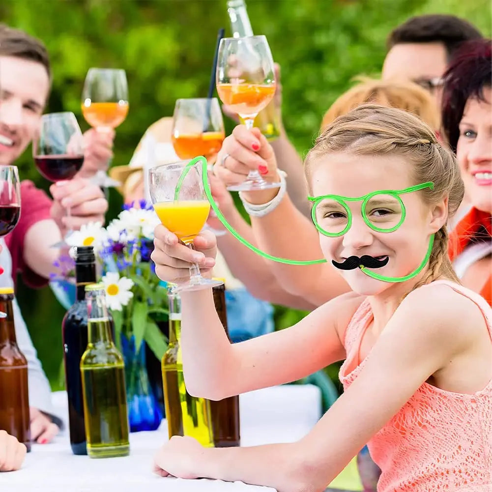 Glasses Funny Soft PVC Crazy Straws Beard Plastic Drinking Kids Party