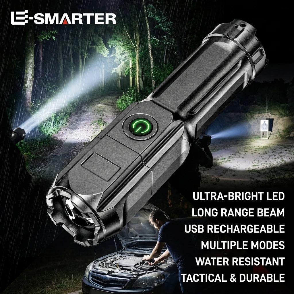 USB Rechargeable Zoomable LED Flashlight – Waterproof Tactical Torch