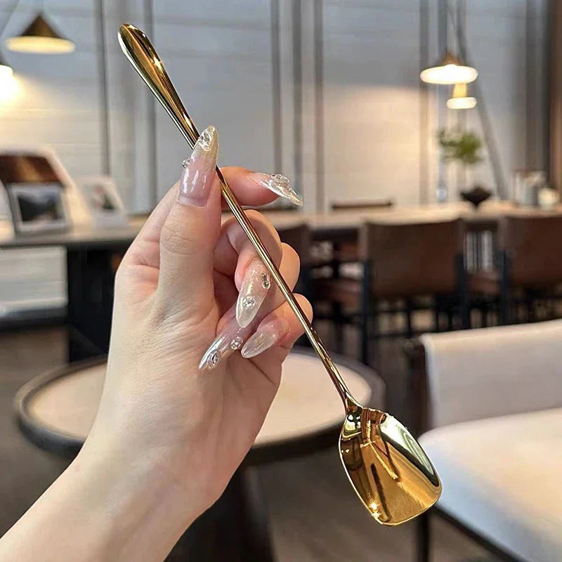 Gadgets Stainless Steel Round Spoon Net Red Golden Dinner Long Handle Zpaxo