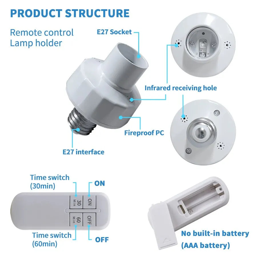 Smart Lamp Holder 433MHz RF Remote Control Timing Bulb Base Bedroom
