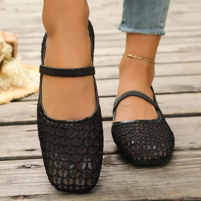 Spring Autumn Women's Solid Square Closed Toe Single Shoes Women Mesh Zpaxo