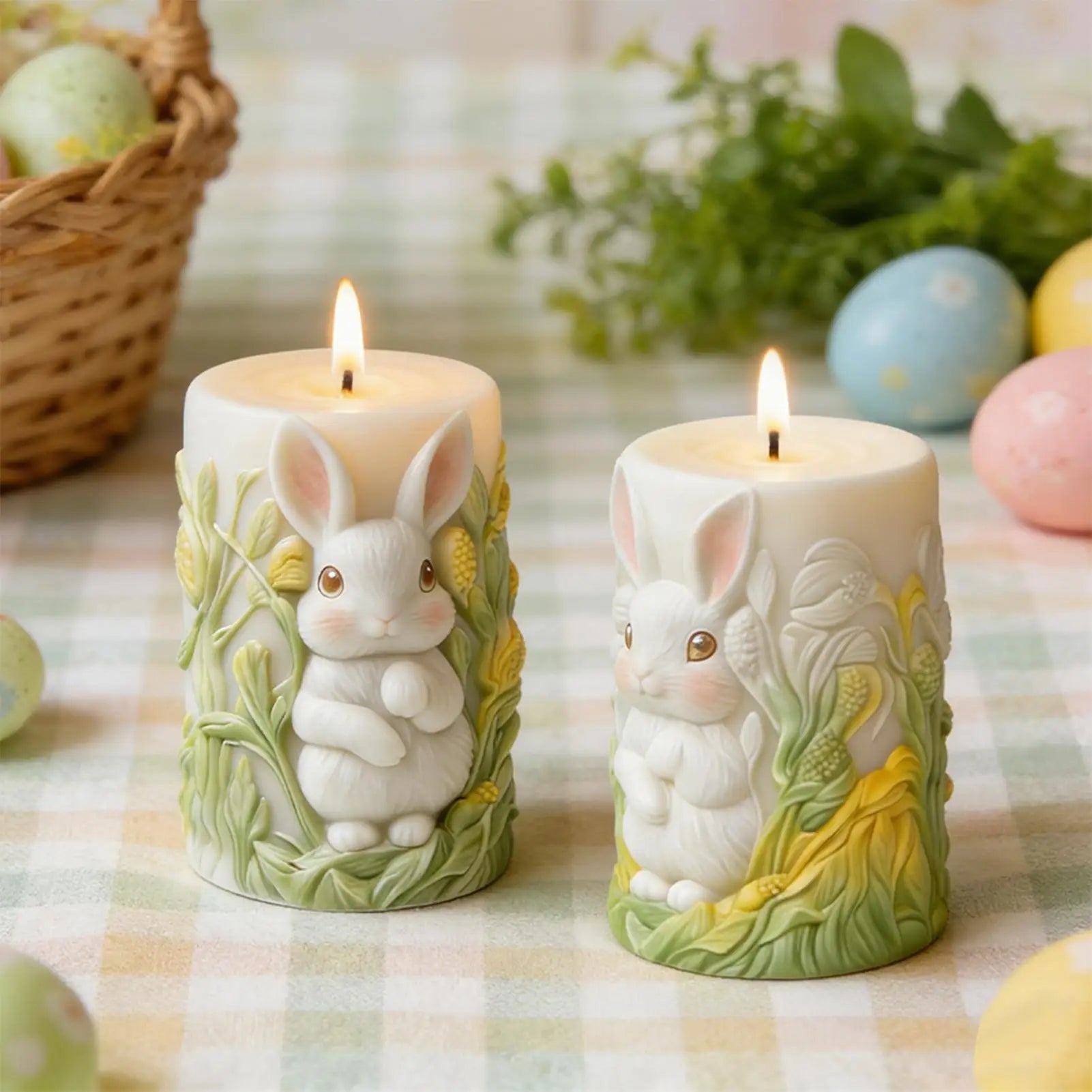 Easter Bunny Candle Mold Silicone Relief Cylinder Mould Soap Making