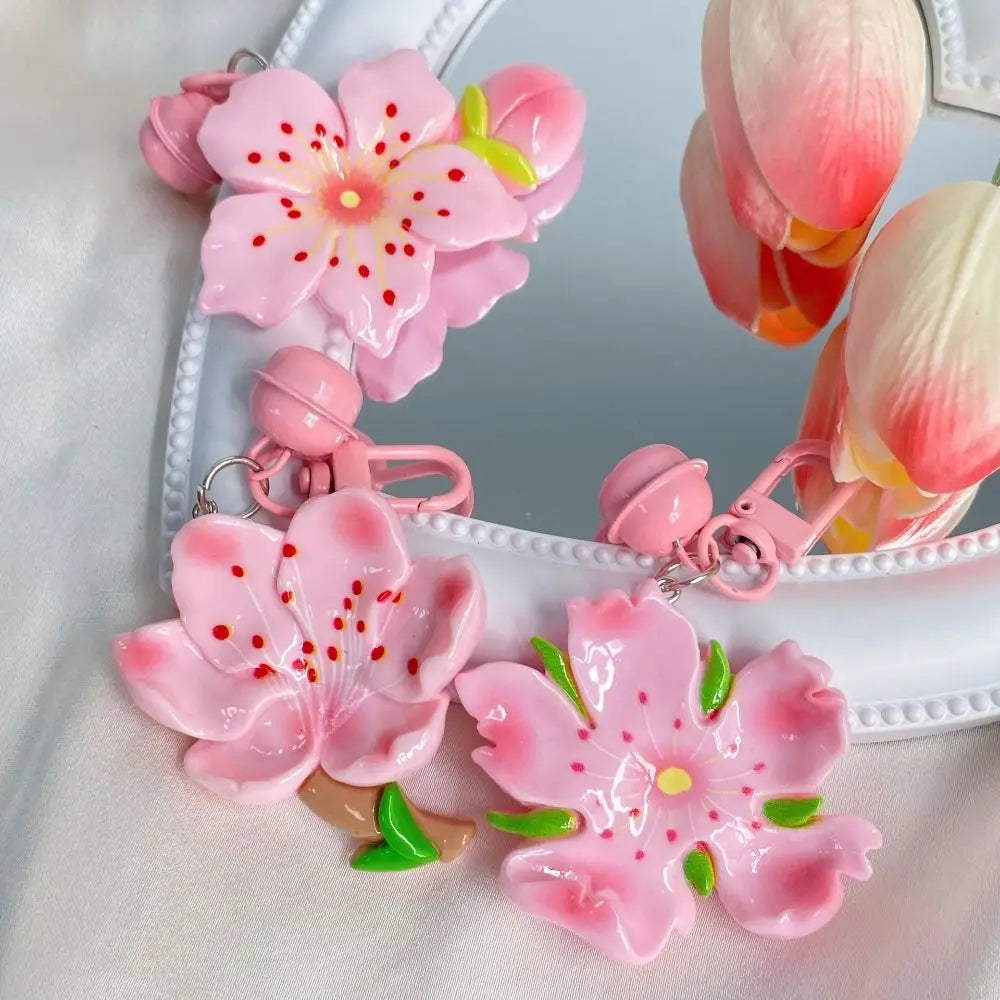 Cute Resin Peach Flower Keychain Lotus Bell Blossom Pendant Sweet Bag Zpaxo