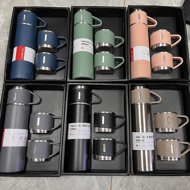 500ML Stainless Steel Vacuum Flask Gift Set Office Business Style Thermos Bottle Outdoor Hot Water Thermal Insulation Couple Cup Zpaxo