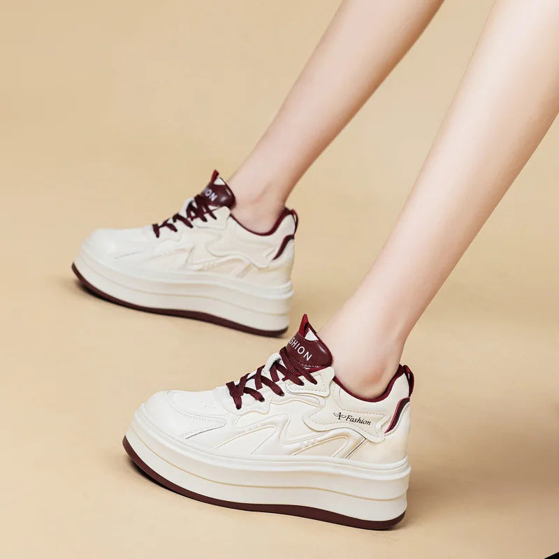 Wedge Sneakers Lace Up Design Round Toe Non Slip Thick Sole Casual Zpaxo