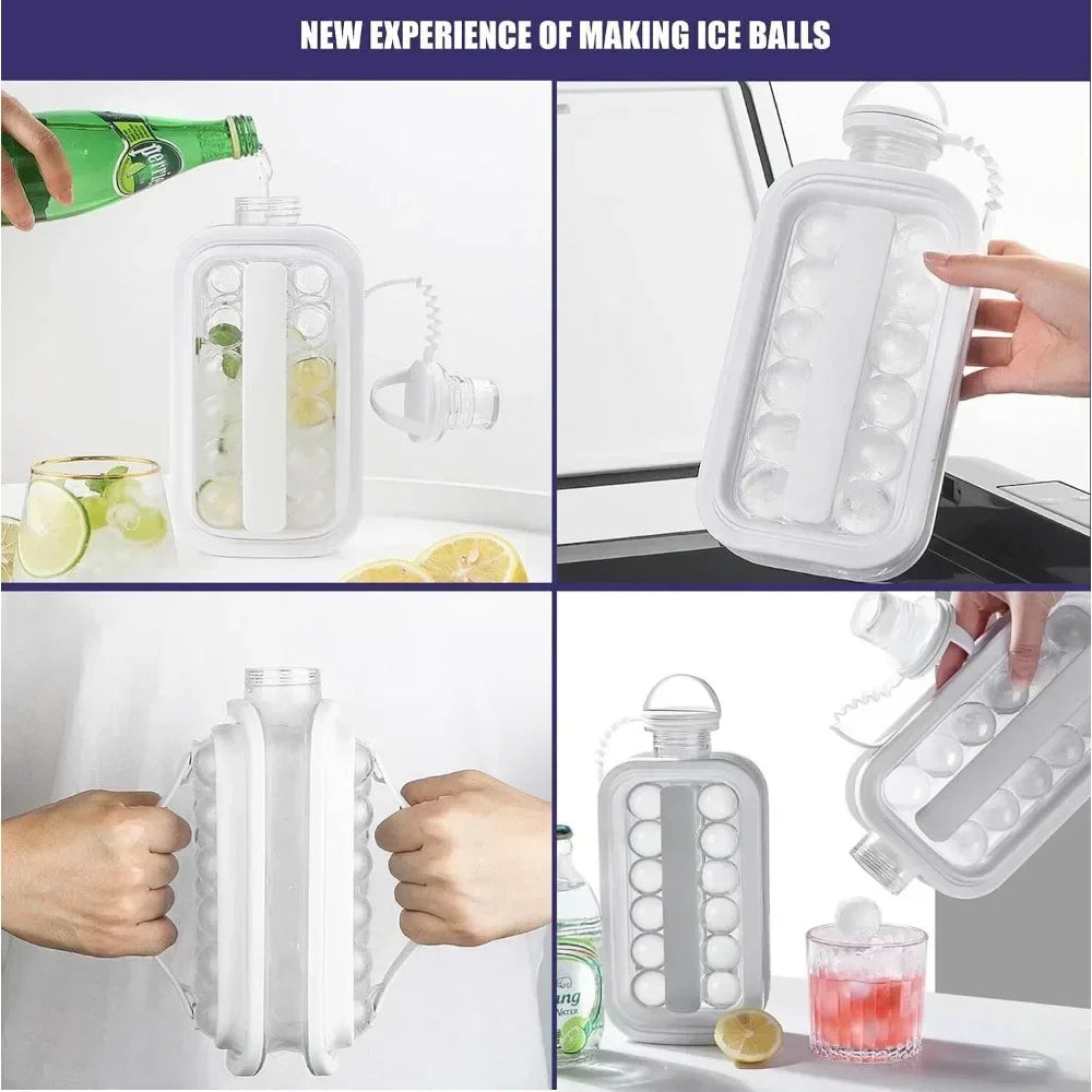 Portable 2in1 Folding Ice Maker Water Bottle with Creative Ice Cube Mold Ice Hockey Lattice Kitchen Bar Gadgets Ice Making Tool Zpaxo