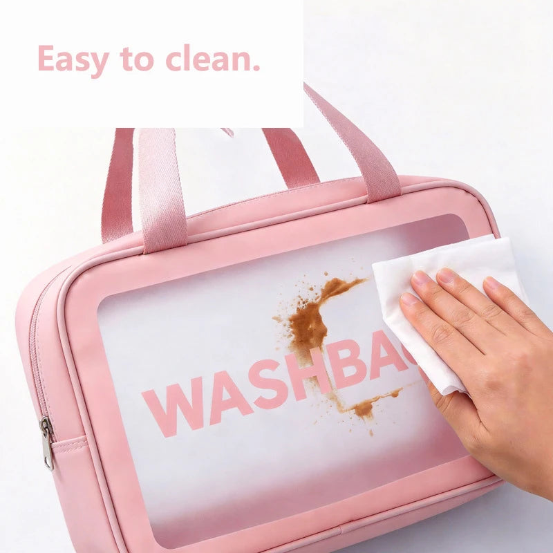 Portable hand-held PU polishing semi-transparent waterproof toiletry storage dust-proof makeup bag Zpaxo