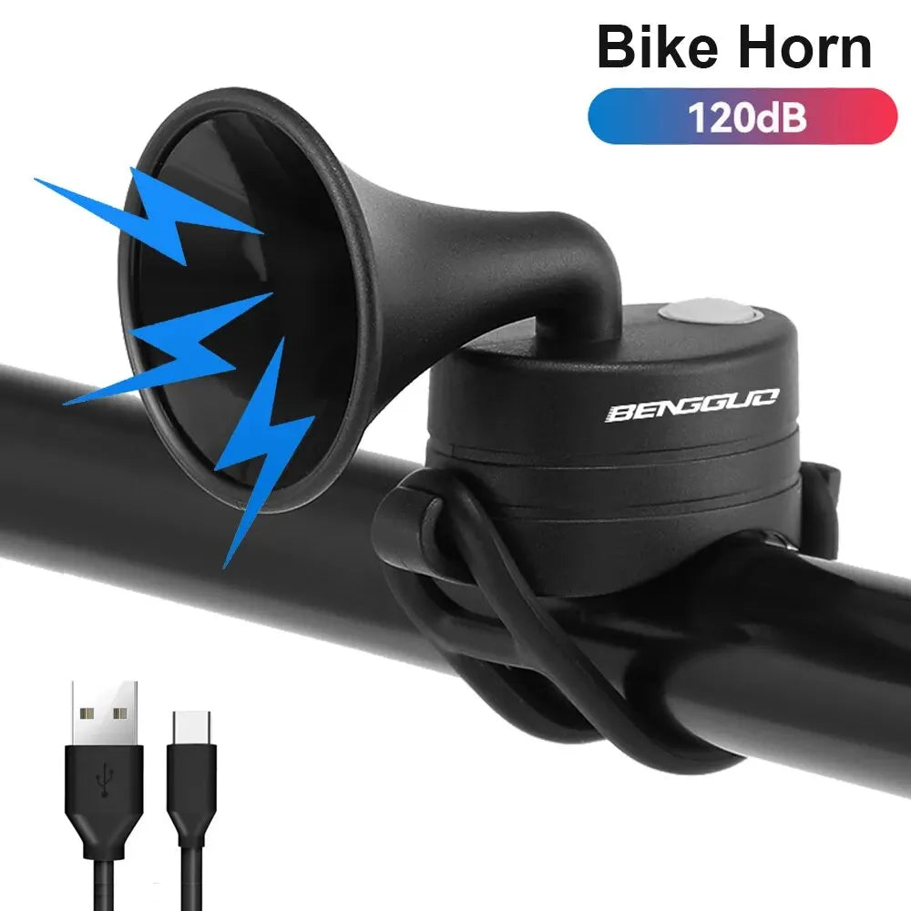 Bicycle Electronic Horn E-Bike Horn 120dB Loud Warning Sound USB Rechargeable IPX4 Waterproof Scooter Road Mountain Bike Bell Zpaxo Black