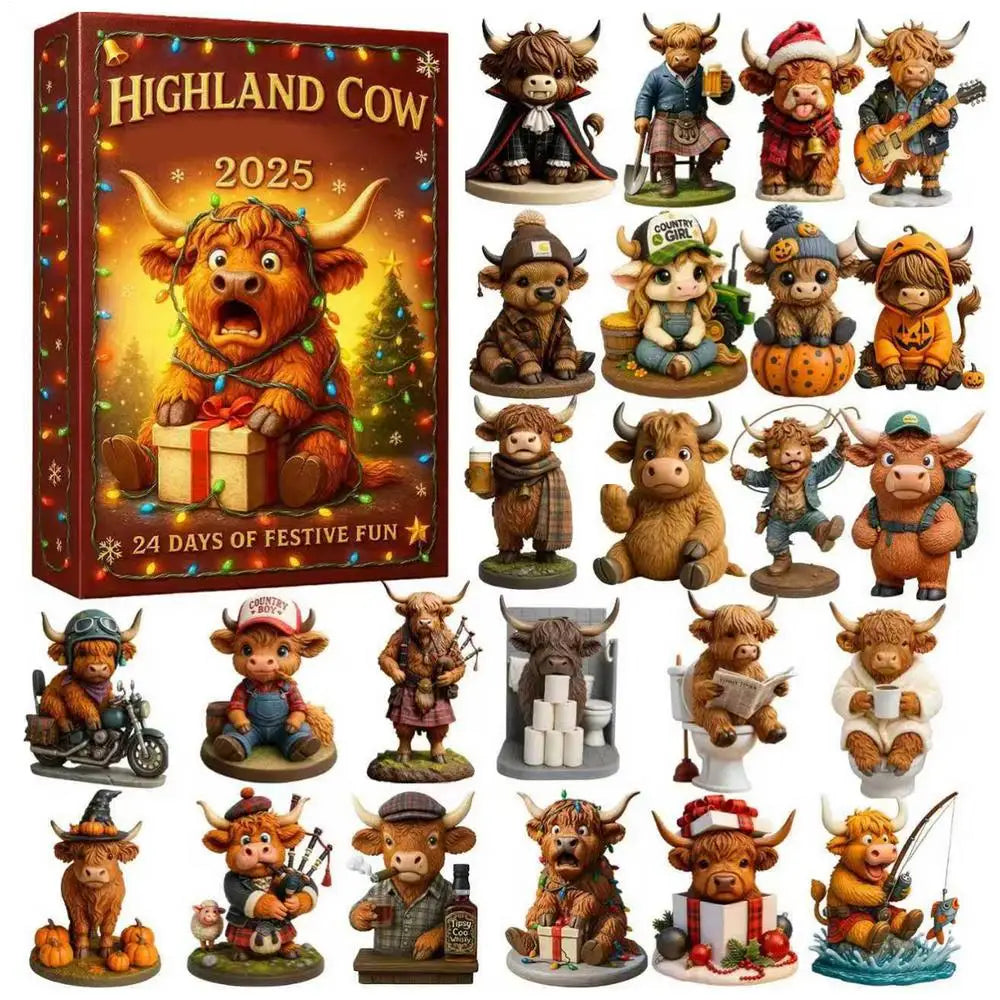 3D Cow Advent Calendar Christmas Countdown Decor 24 Cattle Ornaments