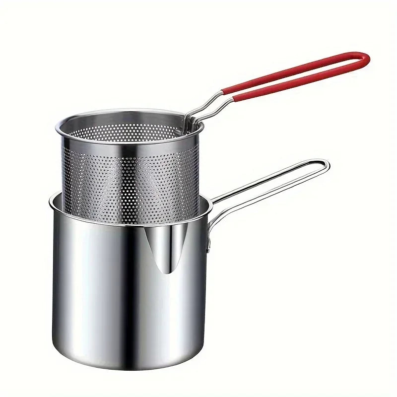 304 Stainless Steel Deep Fryer with Strainer & Anti-Scald Handle Stainless Steel Fryer Zpaxo silvery