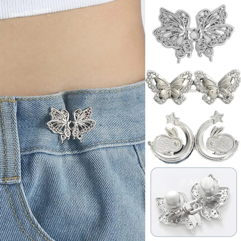 Jeans Button Adjustable Clips Pant Skirts Waist Tightener Buckle Snap