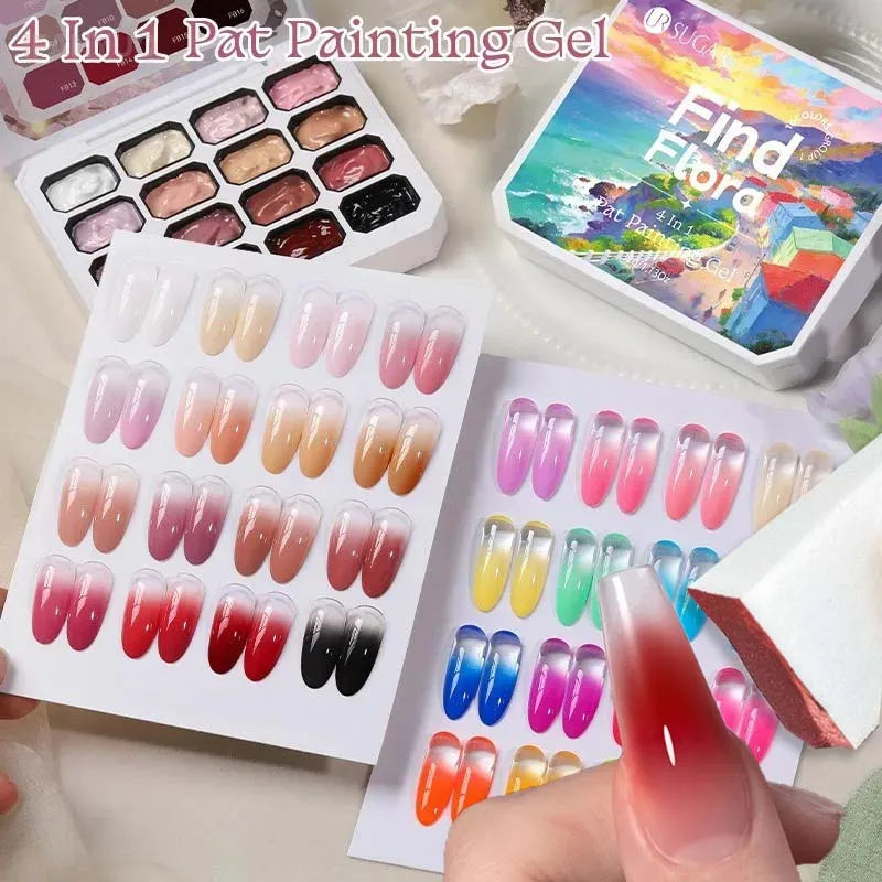 4 in 1 16 Grid Pat Painting Gel Nail Polish Gradient Effect Nail Art Salon Design Long-Lasting Creamy Texture Smooth Application Zpaxo