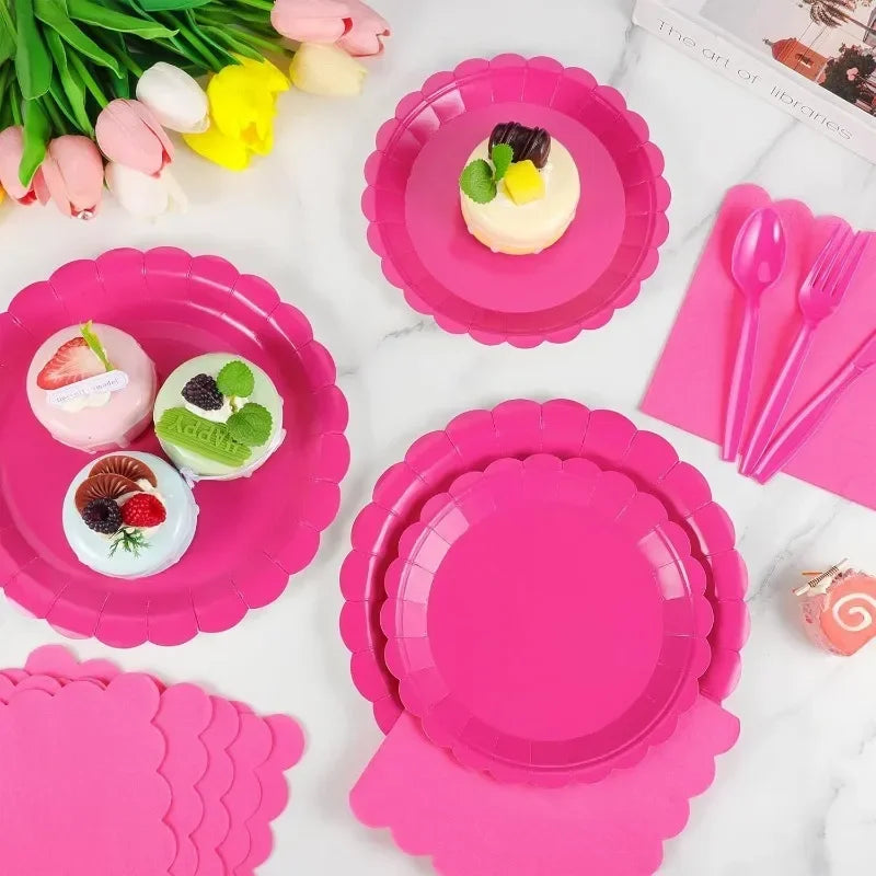 2025 New 175 PCS Lace Disposable Paper Plate Paper Cup Party Supplies Set Disposable Dining Plate for 25 People Zpaxo