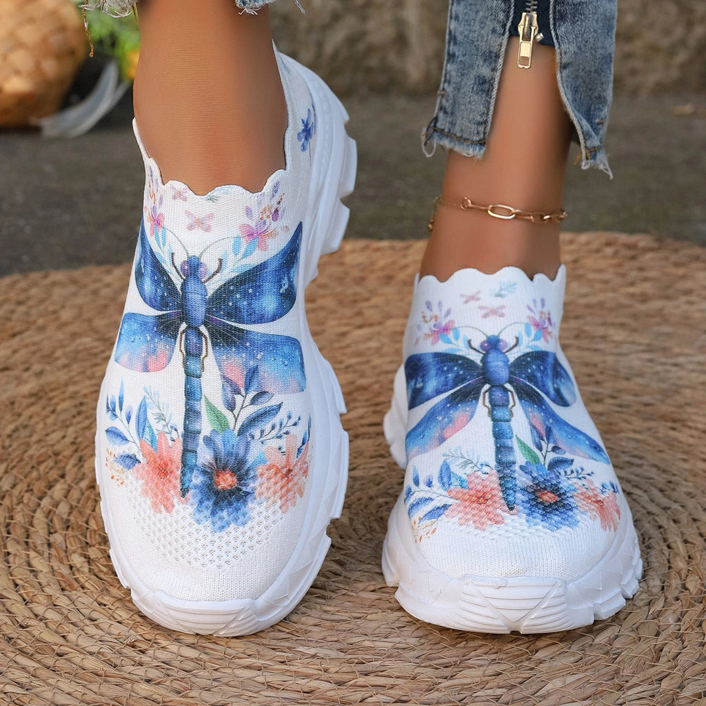 2024 Women Dragonfly Pattern Platform Non Slip Walking Shoes Woman Lightweight Fashion Slip on Comfortable Outdoor Casual Shoes Zpaxo