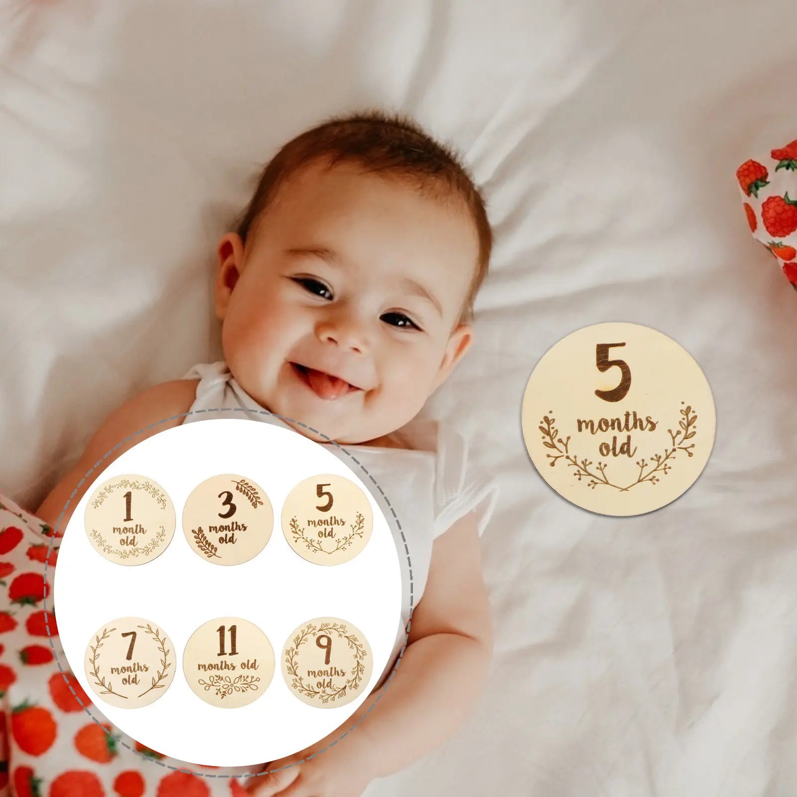 Safe Eco Friendly Wooden Baby Milestone Cards Creative Fun Shaped