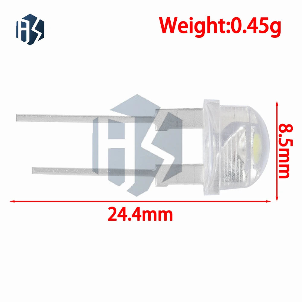 100Pcs 8mm F8 Straw Hat LED Diode, 0.5W 3.0-3.2V Super Bright White Wide-Angle Clear LED Zpaxo