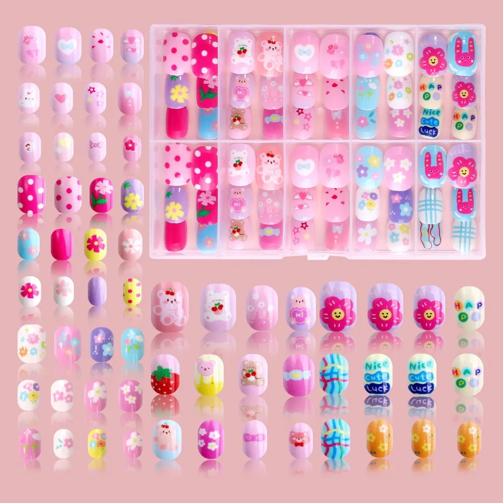 Kawaii Children False Nails Flower Heart Candy Kids Fake Ice Cream Zpaxo Style 09