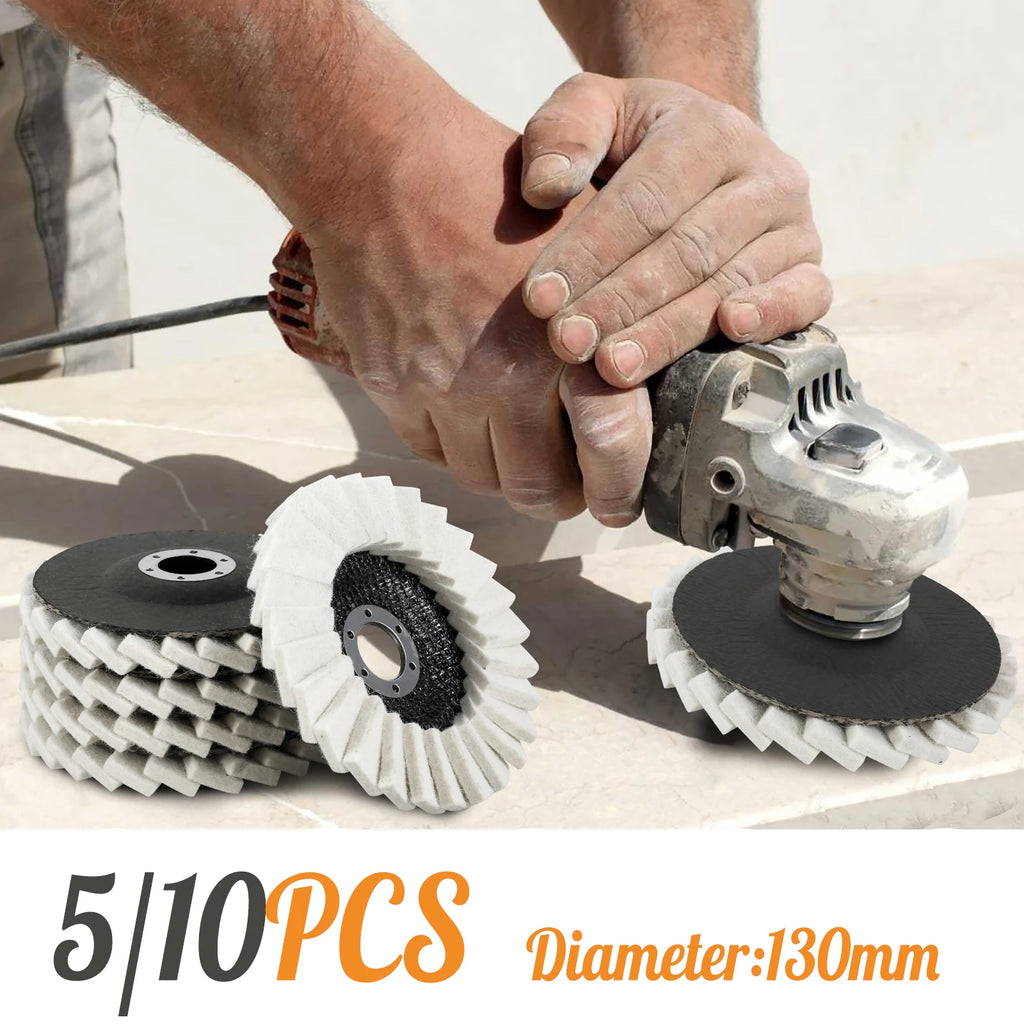 5Pcs 130 MM Polishing Wheel 5inch Wool Flap Disc Set Felt Flap Polishing Wheel Disc Grinder Attachment Buffing Metal Derusting Zpaxo