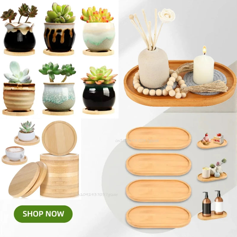 Multi Bamboo Tray Wood Saucer Flower Pot Tray Cup Pad Coaster Plate for Kitchen Decorative Plate Creative Coaster Coffee Cup Mat Zpaxo